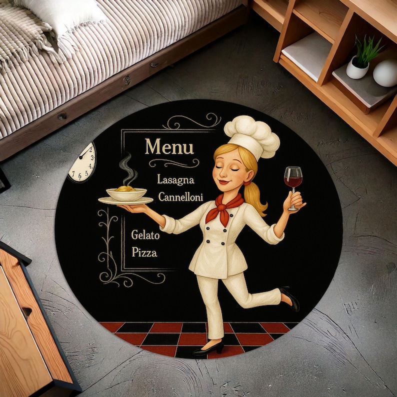 Home Cooking Menu - Blonde chef-kok rond keukentapijt, retro menu