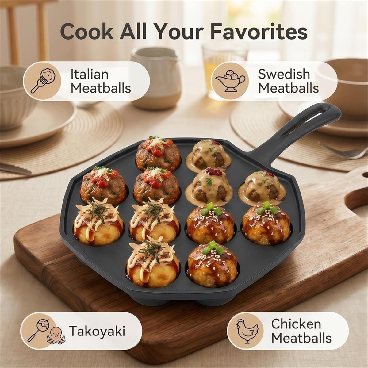 Takoyaki Pan Cast - Gietijzeren Takoyaki Pan met 12 gaten,