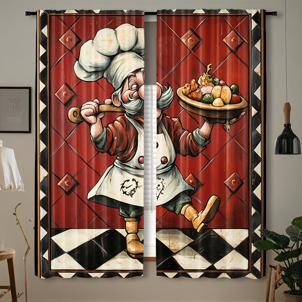 Home Cooking In French - Nieuwigheid Chef Cartoon Gordijnen Paar Keuken