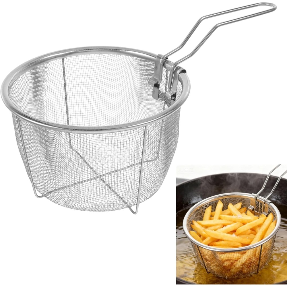 Home Cooking In French - Ronde frituurmand met inklapbaar handvat Roestvrij
