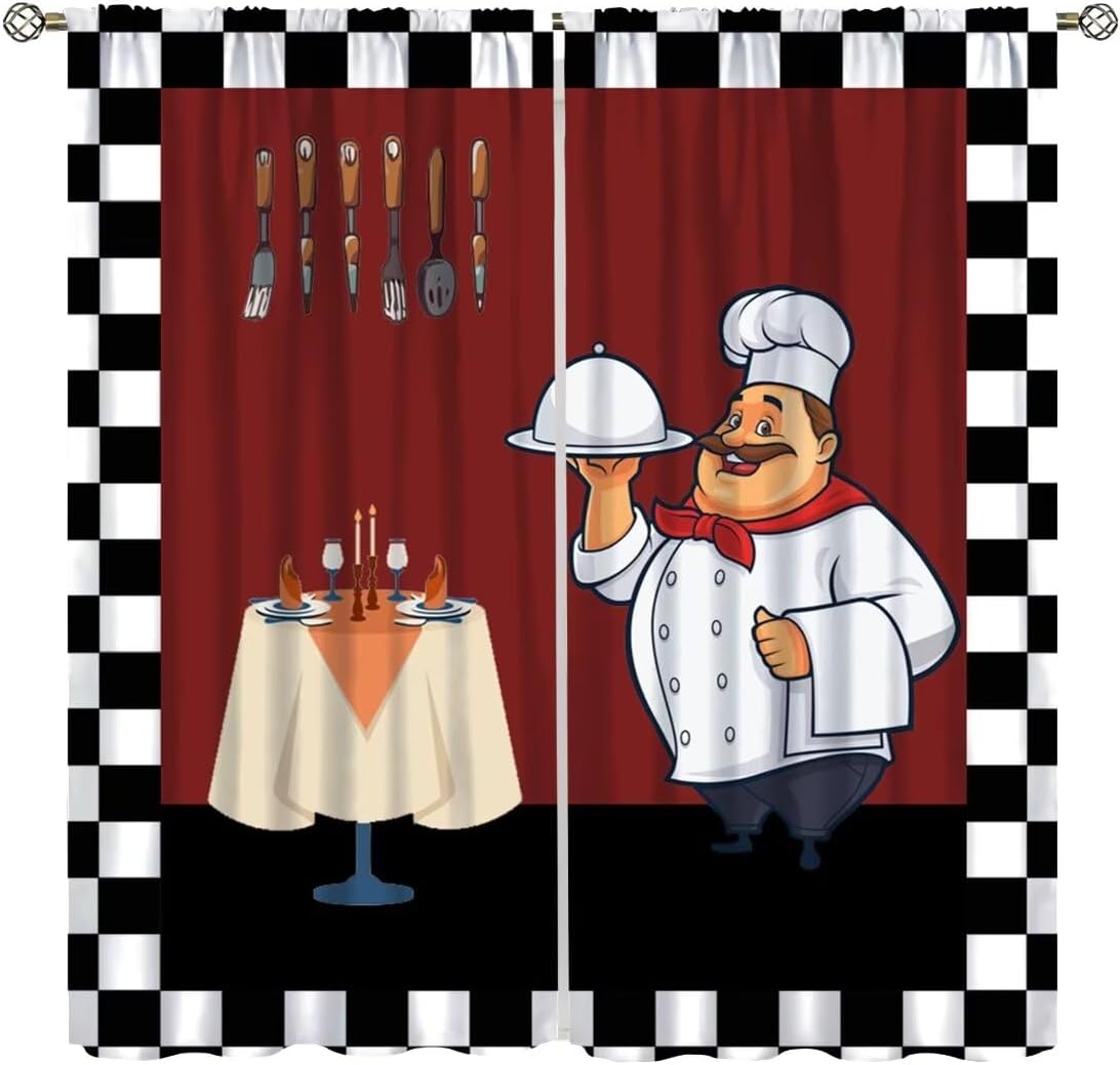 Home Cooking In French - Fat Chef Keukengordijnen, Cartoon Cook Zwart