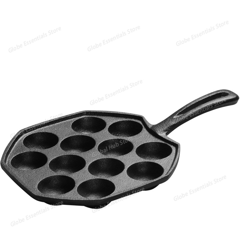 Takoyaki Pan Cast - 12-gaats Takoyaki-pan Houten handvat Octopusballen Koekenpan